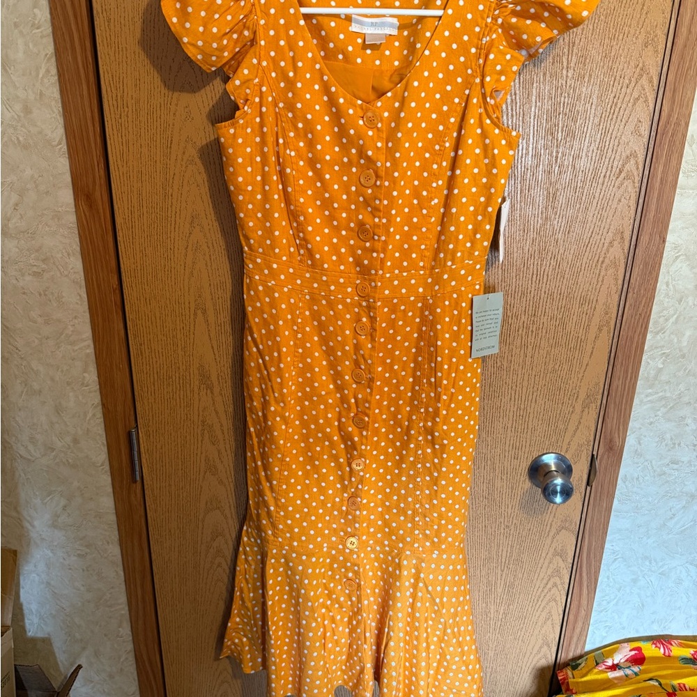 Rachel Parcell Orange Polka Dot Midi Dress